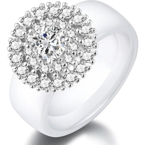 Fashion Flower Shaped 925 Sterling Silver Ceramic Ring Never Fade Jewelry Accessories For Women Wedding Engagement New Year Gift