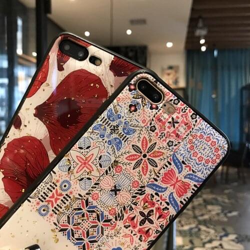Fashion Ethnic Style Flower Gold Foil Bling Phone Case For iPhone 7 8Plus 6 6s Plus X XS Max XR Soft TPU Cover Glitter Case