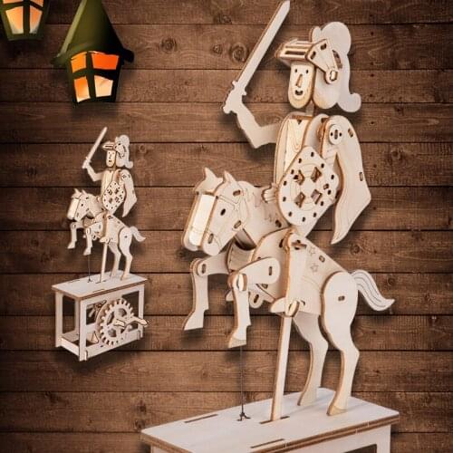 New Wooden 3D Assembled Creative DIY Puzzle Wooden Mechanical Transmission Pegasus and Knight Model Assembled Toy Gifts Puzzles