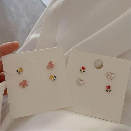 Origin Summer Korean Fashion Enamel Butterfly Stud Earrings for Women Girl Multicolor Flower Metallic Party Earrings Jewelry