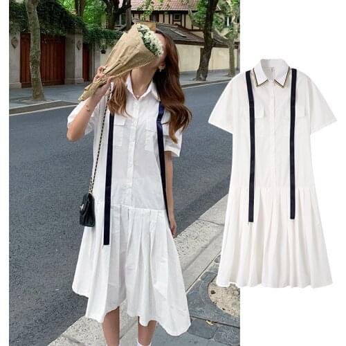 Large Size Women Summer Solid Color Shirt Dress A-line Vestidos Ladies Dresses Vestidos Elegantes Loose Womans Clothes