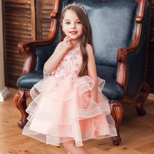 Girls' Fluffy Princess Dress Flower Girls Wedding Dress Childrens Evening Dress Piano Costume Soft And Comfortable Dress