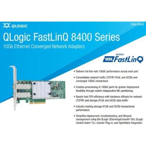 QLogic QLE8442-SR-CK QLE8442 2 Port SR-Optic 10GbE FC TCP/IP SAN iSCSI FCoE Adapters network PCIe Controller Card