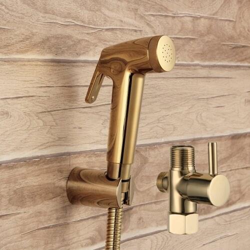 Luxury Gold shower Spray handheld toilet bathroom shower nozzle spray jet set 7/8*7/8*1/2 Valve golden shower head Complete set