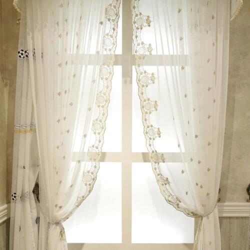 Luxury Side Embroidery Sheer Curtains for Living Room Elegant Romantic Country Style French Window Treatment Drapes js229C