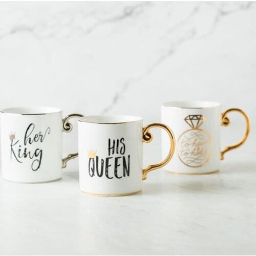 Luxury Gold King and Queen Diamond Porcelain Coffee Mug Tea Milk Ceramic Cups and Mugs Wedding Gift