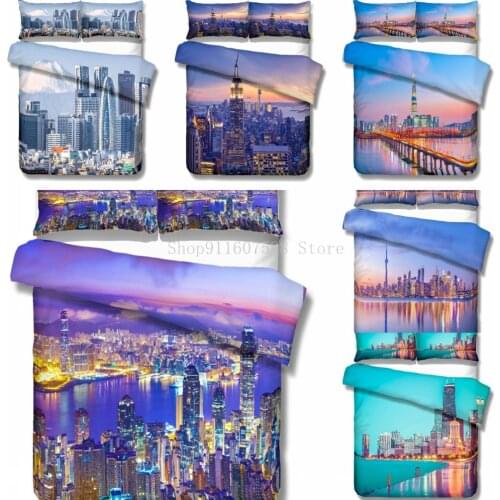 Luxury 3D Print Bedding Set City New York Evening Sun Shining Night Frinds' Gift bedding Duvet Cover Set Home Textiles