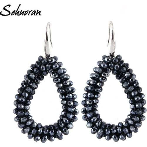 Sehuoran Dangle Earrings For Woman Crystal Faceted Beads Handmade Big Earring Long Pendants Hot Sale Jewelry Brincos