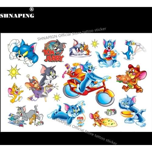 SHNAPIGN Tom Cat and Jerry Mouse Child Temporary Tattoo Body Art Flash Tattoo Stickers 17*10cm Waterproof Henna Styling Sticker
