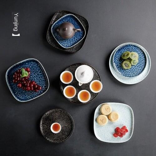 Pot Bearing Dry-Bulb Disk Ying Qing Ceramic Big Trumpet Tray Chinese Fruit Plate Cha Dian Pan Chinese Tea Set Dessert Tray Tea