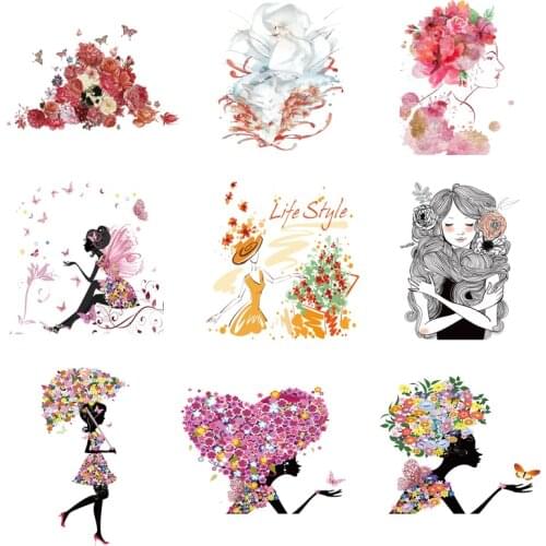 Iron-on Transfers for Clothing Patches on Clothes Fashion Stickers Diy Flower Patch Flex Fusible Transfer Textile Vinyl Stripe A