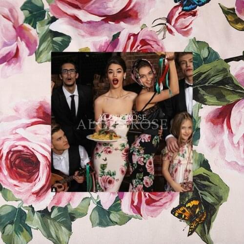 Rose printed polyester fabric digital printing shirt dress fabric meter pajamas scarf handmade DIY fabric wholesale cloth