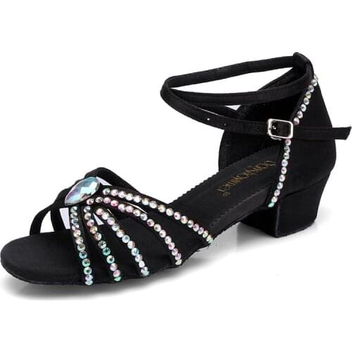Latin Dance Shoes Women Glitter Big Small Rhinestone Ballroom Dancing Shoes Profession Dance Shoes for Girls C69