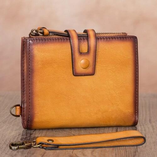 Vintage Leather Mini Purse Women Wallet Small Card Holder Buckle Short Wallets Female Thin Anti-theft Brush First Layer Cowhide