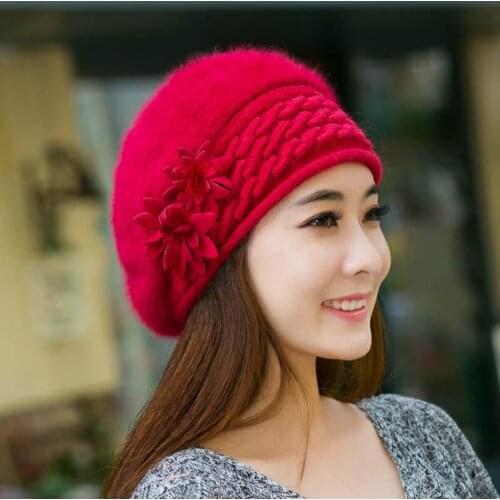 Knit Crochet Slouch Baggy Beanie Flower Elegent Women Autumn Winter Hat Crochet Ski Warm Cap Beret Hat