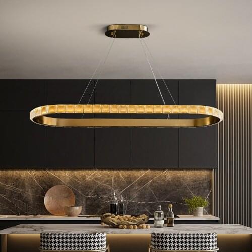 YOOGEE Modern Crystal Chandelier Kitcen Light LED Chandeliers Home decor Oval Brushed Brass Indoor Lighting Cristal Circle Lamp