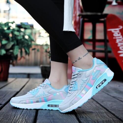2021 Women Mesh Sport Running Shoes Air Cushioning Women Breathable Summer Sneakers Gray Pink Walking Sneakers for Girls