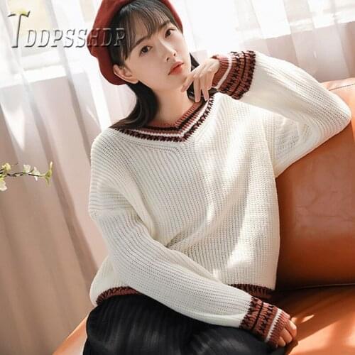 2019 Korean Harajuku V Neck Women Sweater Casual Pullover Female Sweaters