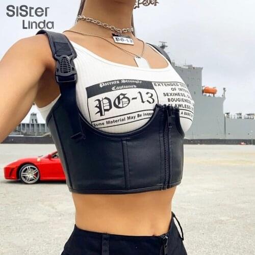 Sisterlinda Summer Patchwork Basic Punk Sexy Crop Tops Women Camisoles Tank Wild Casual Leather Outfits Mujer Tees Vest 2020 New