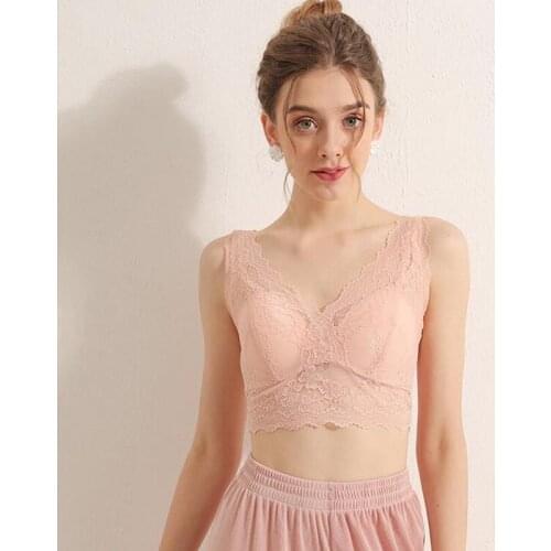 Womens 100% Real Silk Lining with outside lace fabric Comfortable Wireless Bra Bralette Bandeau 2031