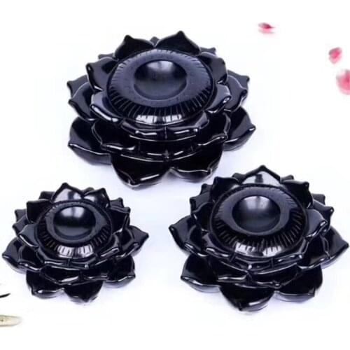 10cm Natural obsidian lotus base crystal ball Buddha furnishing home office feng shui supplies1pc