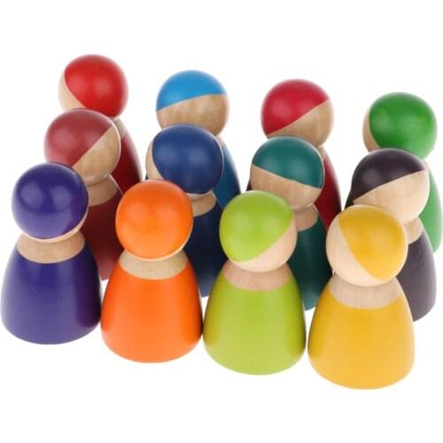 12 Pieces Rainbow Friends Peg Dolls, Little Wooden Figures People Dolls Bodies Decoration Toy Gift for Kids