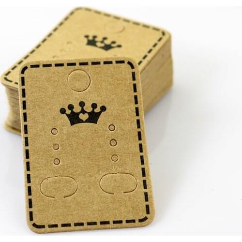 200pcs Square Crown Printed Kraft Paper Ear Studs Jewelry Display Card Earring Kraft Paper Tag Ear Ring Paper Hang Price Tags