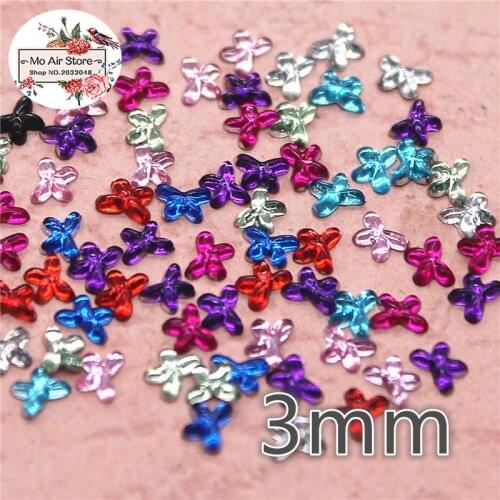2000pcs 3mm shiny mix color butterfly Acrylic rhinestone Flat back Cabochon Art Supply Decoration Charm Craft