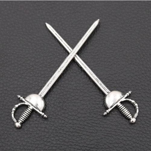 3D Epee Metal Pendant, Command Sword Charms, Ceremonial Sword Charms, Vintage Weapon Charms, Sports Charms, Silver Plated 4pcs