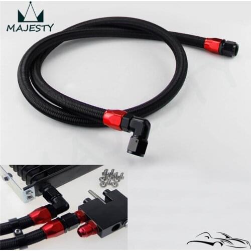 63" 10AN Nylon Steel Braided Oil Fuel Line Oil Cooler Relocate Hose Kit Black