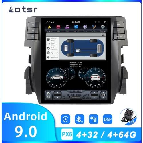 AOTSR Tesla 10.4" IPS Android 9 PX6 64GB Car Radio For Honda Civic 2016 - 2020 Car GPS Navi CarPlay DSP Unit Multimedia Player