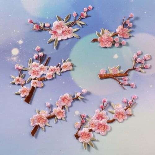 Embroidered Flower Applique Plum Blossom Sew/Iron on Patches DIY Collar Bust Dress Bag Shoes Craft for Clothings