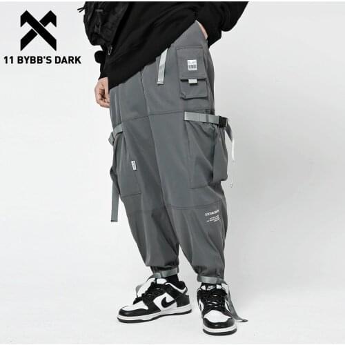 11 BYBBS DARK Streetwear Ribbons Multi Pockets Cargo Pant Man Hip Hop Tactical Function Pants Mens Waist Joggers Men Trousers