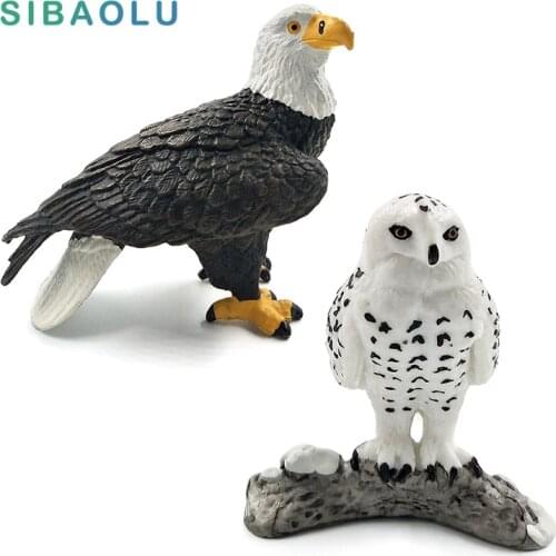 Simulation Forest Bald eagle Snowy Owl Figures Miniature Animal Model bird Figurine fairy Plastic craft Decoration Home decor