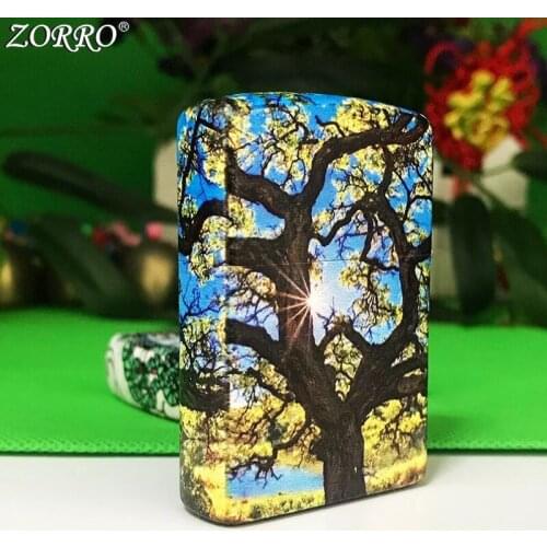 Zorro Kerosene Lighter Pure Copper Fine Color Printing Apricot Tree Creativity Somking Tool Gasoline Oil Lighter