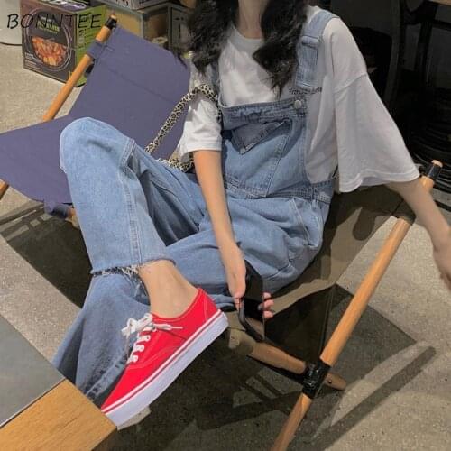 Jumpsuits Women Loose Ulzzang Wide Leg All Match Female Fashion Summer Pockets Solid Simple Student Leisure Retro Ladies Chic