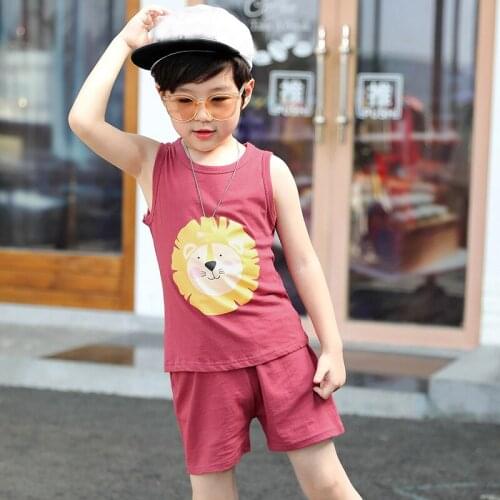 Summer Boys Pajamas Cartoon Lion Childrens Pajamas 2pcs Vest Pant Clothing Suit Cotton Pyjamas Kids Baby Girl Clothes Nightwear