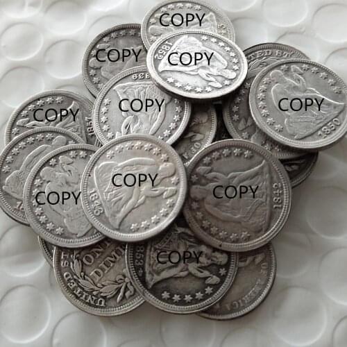 US Liberty Seated Dime A Set of(1839-1881)P/S 50pcs Silver Plated Copy Coins