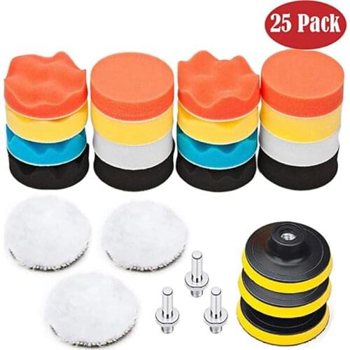 3 " 25 PCS Car Polishing Pads Sponge Buffing Polishing Pad Kit for Car Polisher with Drill Adapter Buffing Car Tool Accessories