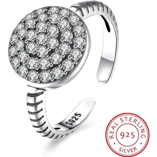 New Authentic 925 Sterling Silver Luxury Jewelry For Women Round Ring Open CZ Engagement Ring Jewelry Wedding Gifts