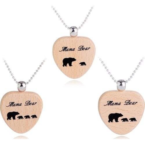 Mama Bear Series Tag Animal Pendant Bead Necklace For Family Women Mother Mom Mommy Boy Children Kids Love Heart Choker Gifts