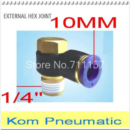 10X Pneumatic PH 10-02 Hexagon Male Air Fitting 10mm - 1/4" 1/4 Inch Push In Tube Pipe Hose Joint Quick Connector Swing Elbow