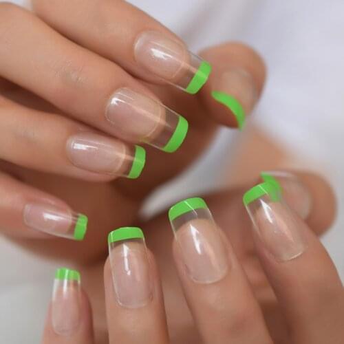 Clear NEON False Nail Green Fake Set Medium Length Press On Nails Transparent Salon Artificial Fingernails Summer Must