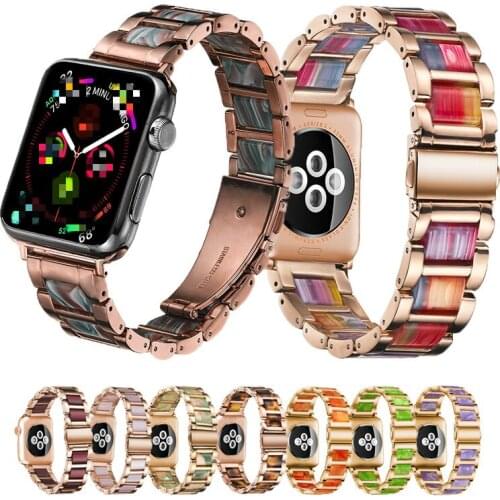 New Stainless Steel and Color Resin Strap Strap for Apple Watch 40 44 38 42mm for IWatch Series 5 4 3 2 1 Bracelet Color