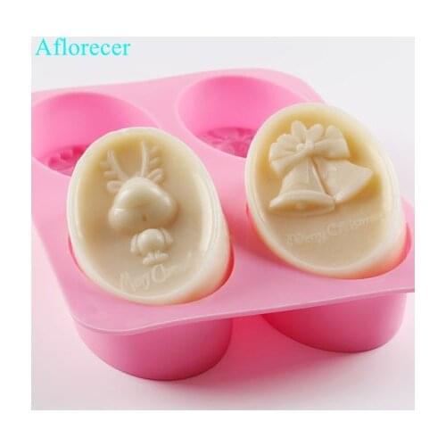 4 even Christmas Deer Bell Silicone Mold Soap mold Christmas Diy Making Soap Mould cake decoration mold