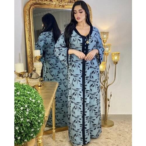 Turkey Dubai Abaya Dress Women Elegant Print India Muslim Dresses Abayas Moroccan Kaftan Hijab Islam Clothing Musulman Vestidos