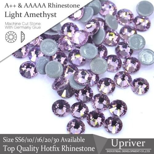 Upriver A++ 1440pcs/288pcs Bright High Quality Glass SS6-SS30 Light Amethyst Hotfix Rhinestone For Bags Accessories