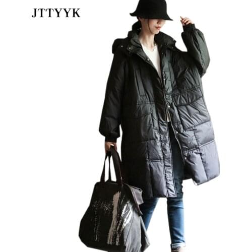 High-quality Hooded Down Jacket Female 2021Winter Clothing Oversize Overcoat Female Warm And Loose Long Down Coat mulher parkas