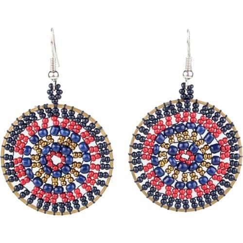 Claire Jin Round Shape Pure Handmade Small Beads Bohemian Ethnic Earrings for Women Vintage Jewelry Multi Colors Drop Earring