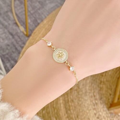 Ins Hot Sale High Quality Luxury Flower Pattern Bracelet for Women Adjustable AAA Zircon Simple Brasselet Female Pendant Jewelry